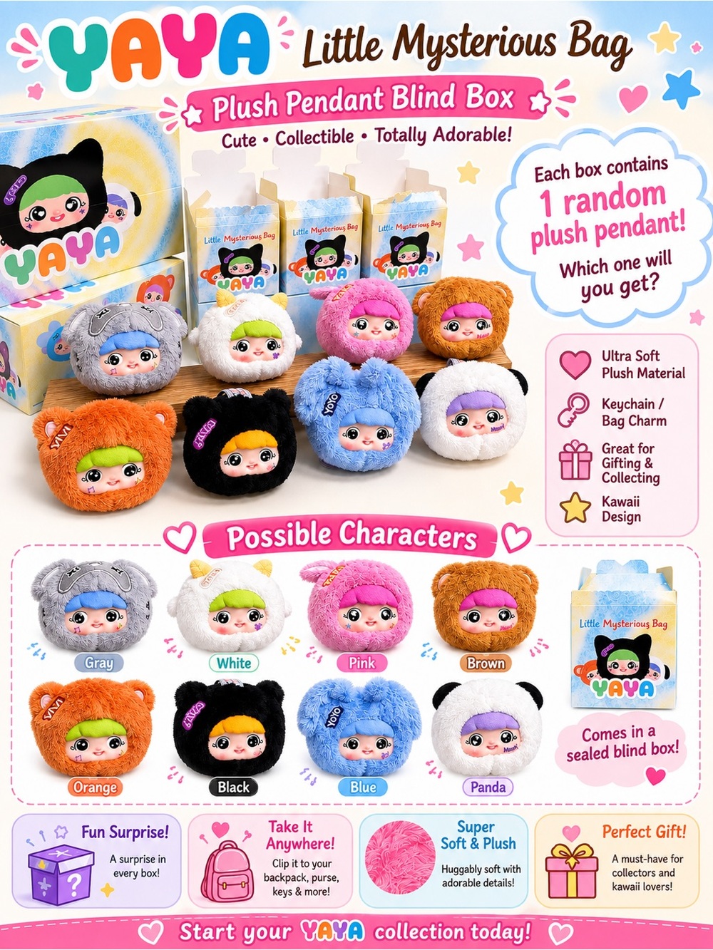 YAYA Little Mysterious Bag Blind Box Plush Keychain Mystery Figure New